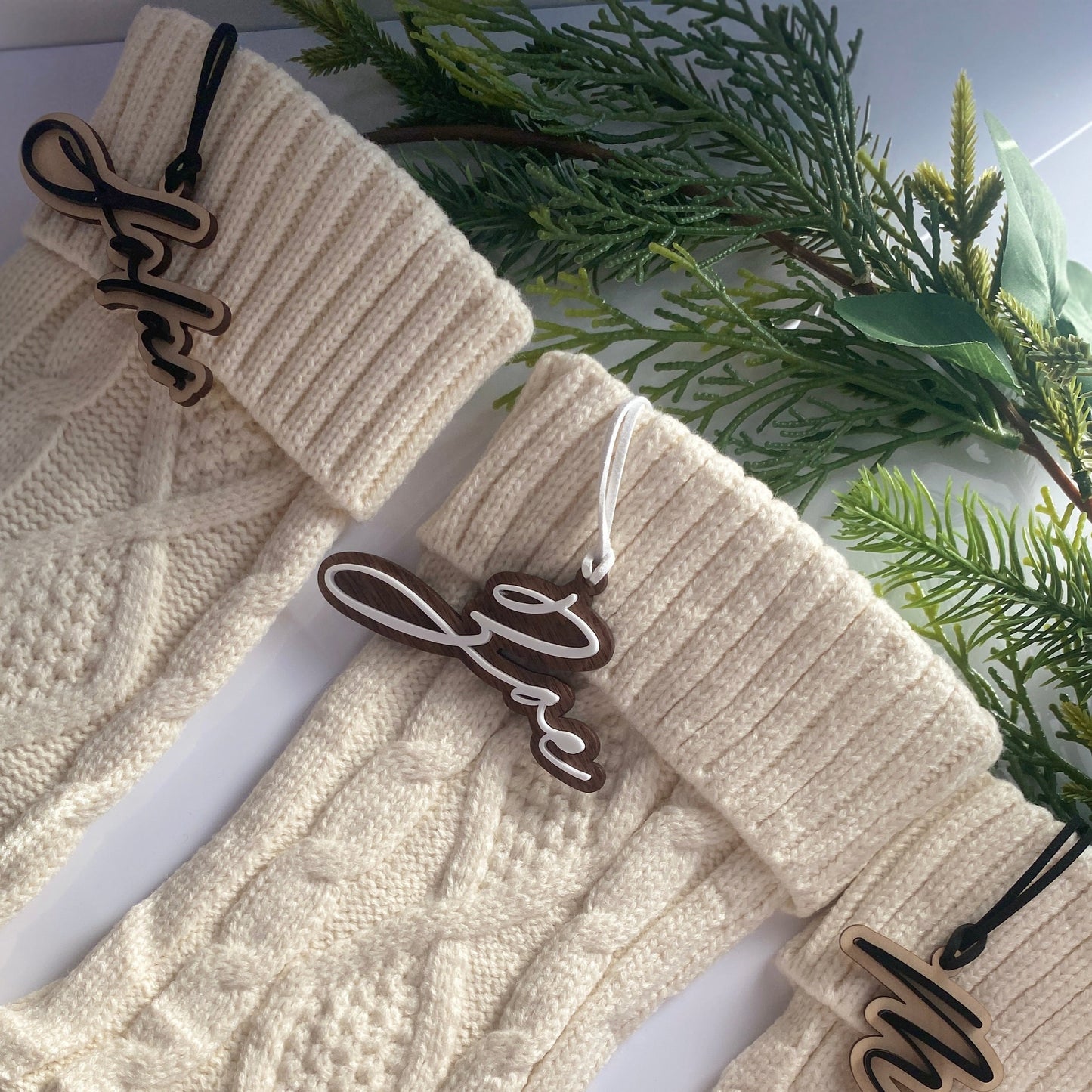 Cable Knit Stocking with a Personalized Tag