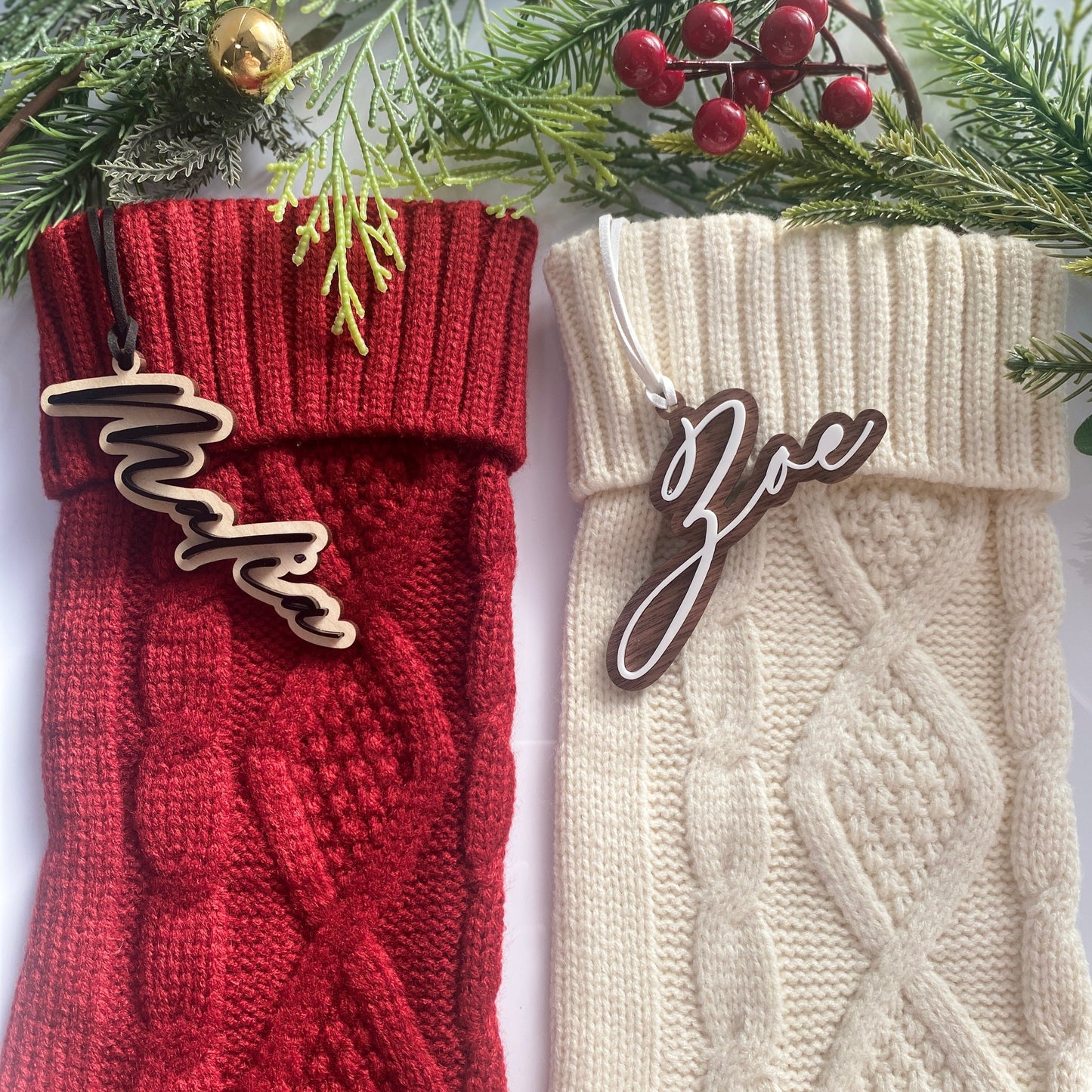 Cable Knit Stocking with a Personalized Tag