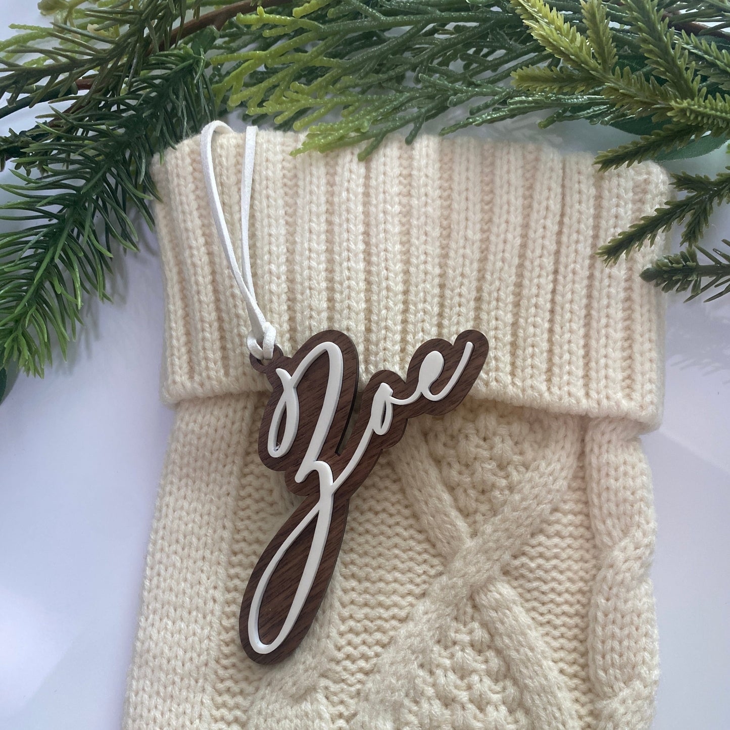Cable Knit Stocking with a Personalized Tag