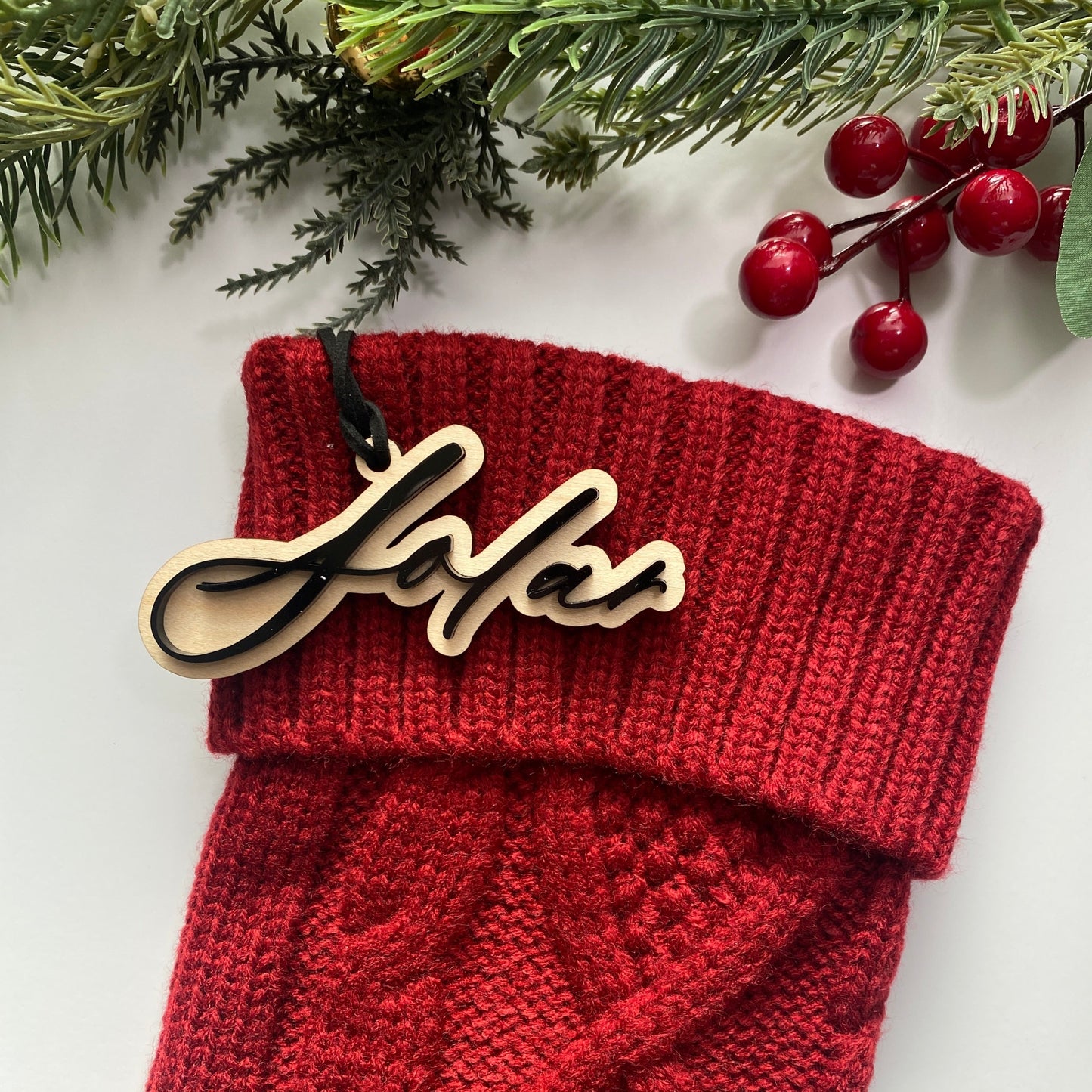 Cable Knit Stocking with a Personalized Tag