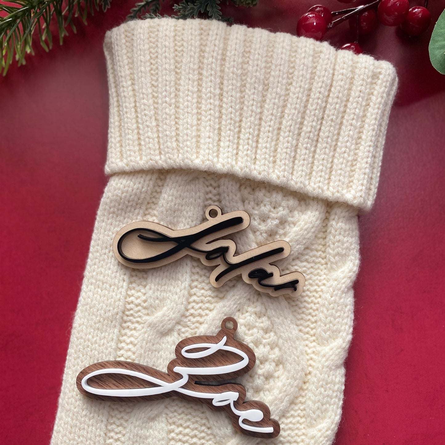 Cable Knit Stocking with a Personalized Tag